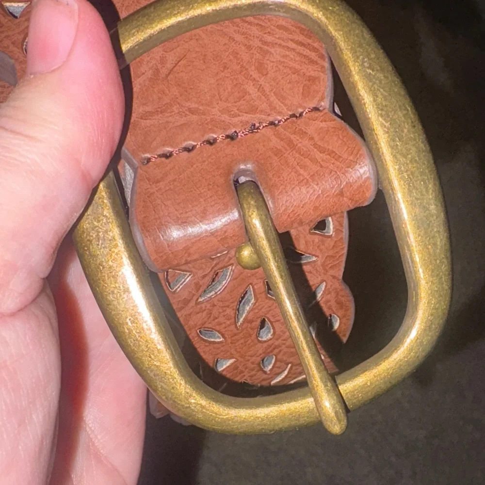Brown floral studded Y2k vegan Leather Belt with Brass Accents size 3x